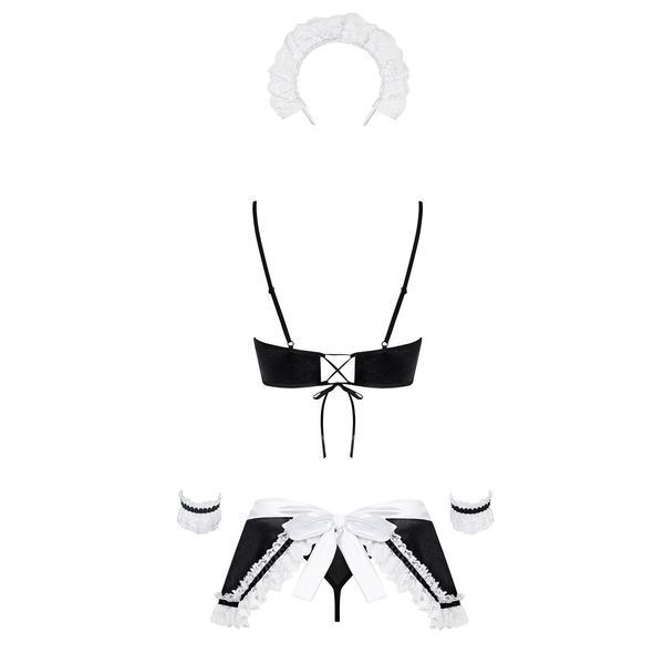 Атласний еротичний костюм покоївки Obsessive Maid set S/M, black, 5 предметів SO7715