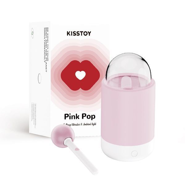 Вібратор-цукерка на паличці KISSTOY Pink Pop, зарядний кейс-нічник, 10 режимів вібрації SO9989