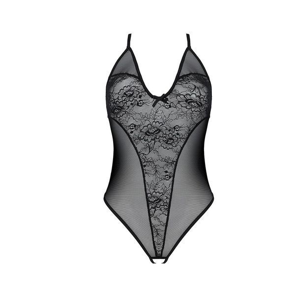 Боді з ажурним декором та відкритим кроком Passion URSULA BODY XXL/XXXL, black SO5831