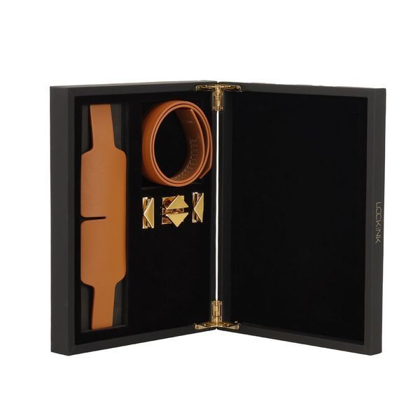 Маска на очі LOCKINK Blindfold Kit, коричнева, натуральна шкіра, регульований обсяг SX0832