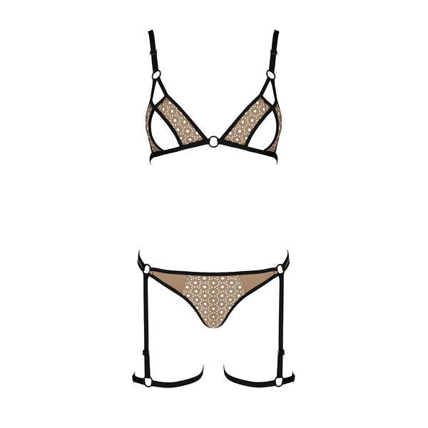 Эротический комплект нижнего белья Passion GABI SET L/XL beige, трусики с гартерами SO8436