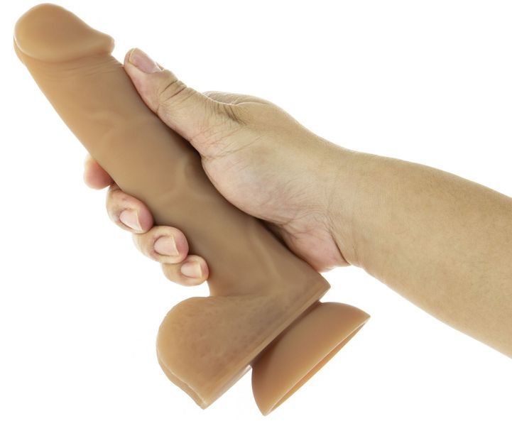 Гибкий фаллоимитатор на присоске ADDICTION &mdash; ANDREW 8&Prime; Silicone Dong &mdash; Caramel, вибропуля в подарок SO5579