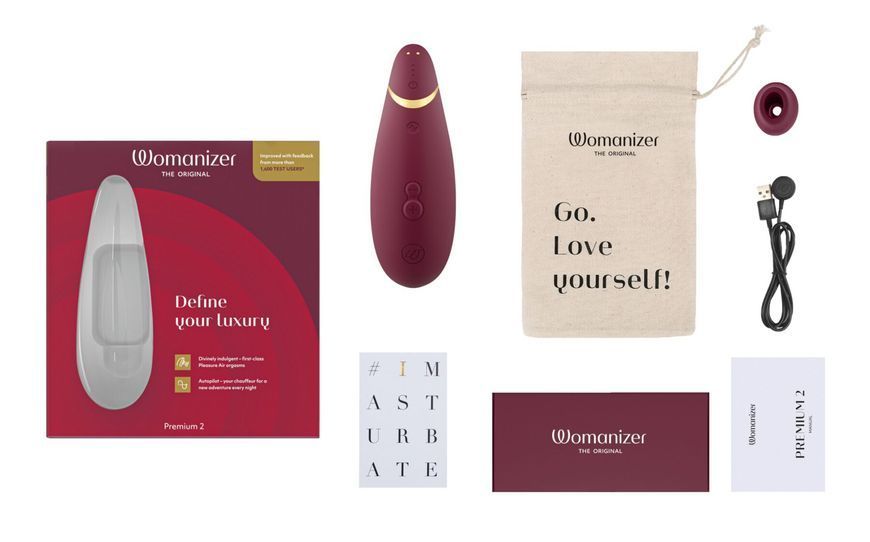 Вакуумний кліторальний стимулятор Womanizer Premium 2 - Bordeaux, функції Autopilot та Smart Silence SO8750