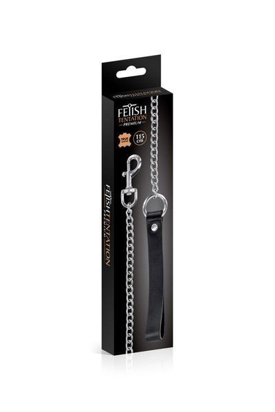 Повідець з натуральної шкіри Fetish Tentation Premium Metal leash with cowhide leather wrist 115 см SX1097