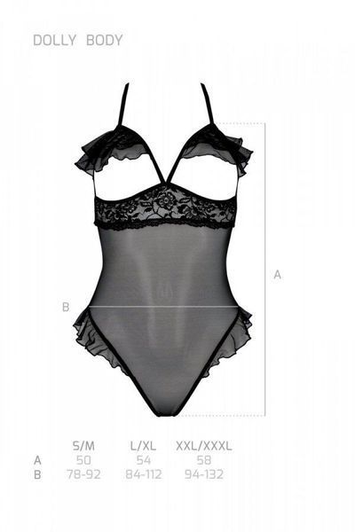 Эротическое боди Passion DOLLY BODY, S/M, black, с открытыми чашками SO9702