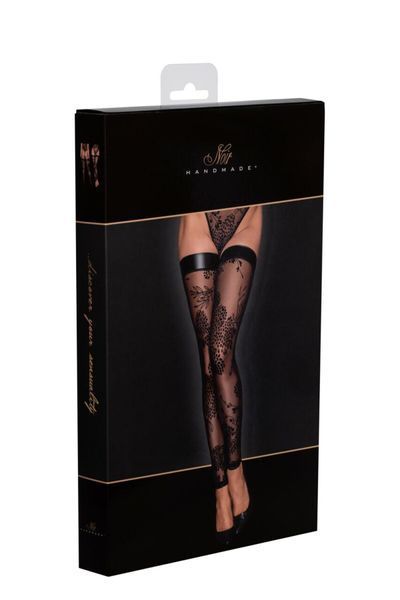 Чулки без мыска Noir Handmade F243 Tulle stockings with patterned flock embroidery, XXL SX0159