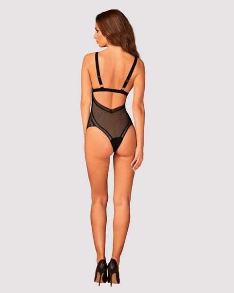 Кружевное боди с декольте Obsessive Estiqua teddy M/L, черное, широкие лямки SO7260