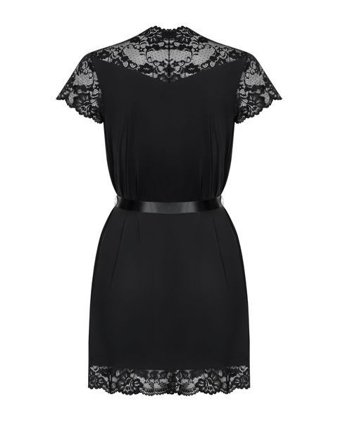 Сатиновый открытый пеньюар на поясе Obsessive 810-PEI&ndash;1 peignoir black S/M, черный SO7160