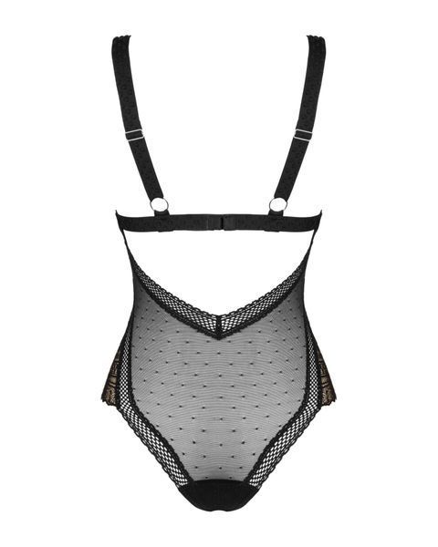 Кружевное боди с декольте Obsessive Estiqua teddy M/L, черное, широкие лямки SO7260