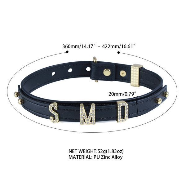 Нашийник LOCKINK Dark DIY Alphabet Collar, чорний, штучна шкіра, букви зі стразами SX0900