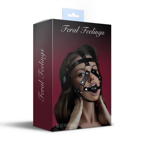 Маска-сбруя с кляпом Feral Feelings Head Harness, кожа SO8247