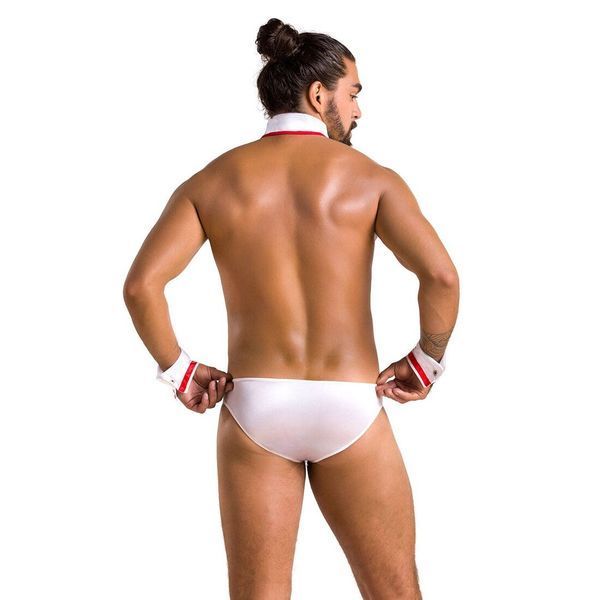 Комплект эротического мужского белья Passion 037 GREGORY XXL/XXXL White, трусы, воротник, манжеты SO7584