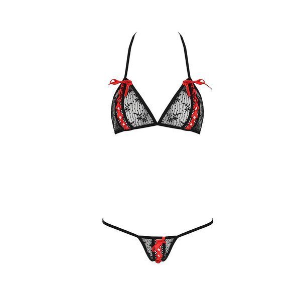 Комплект белья Passion MELISSA BIKINI L/XL, black, лиф со шнуровкой и трусики стринги EL15901