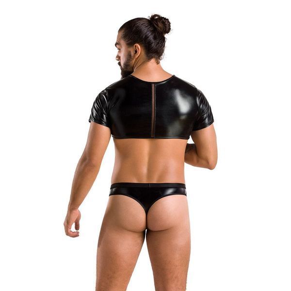 Комплект чоловічої білизни під латекс Passion 057 SET PETER S/M Black, кроп-топ, стринги SO7634