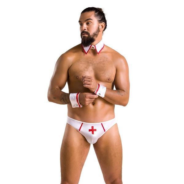 Комплект эротического мужского белья Passion 037 GREGORY XXL/XXXL White, трусы, воротник, манжеты SO7584
