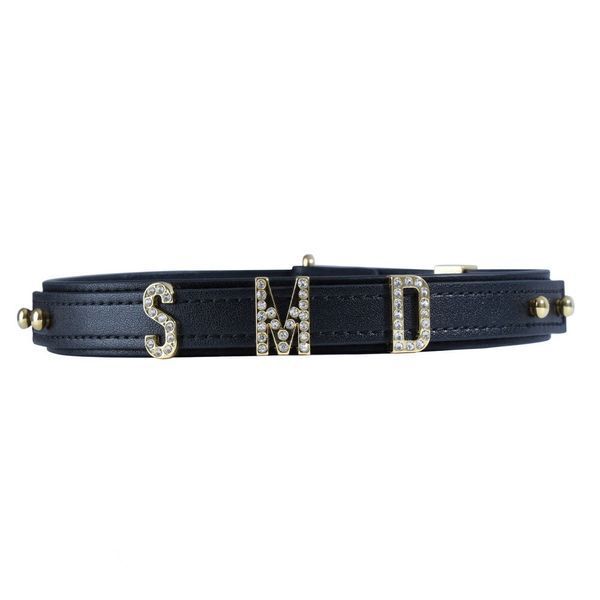 Нашийник LOCKINK Dark DIY Alphabet Collar, чорний, штучна шкіра, букви зі стразами SX0900