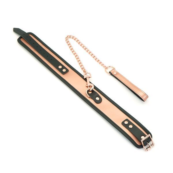 Широкий нашийник з повідцем Liebe Seele Rose Gold Memory Collar with Leash, натуральна шкіра SO9494
