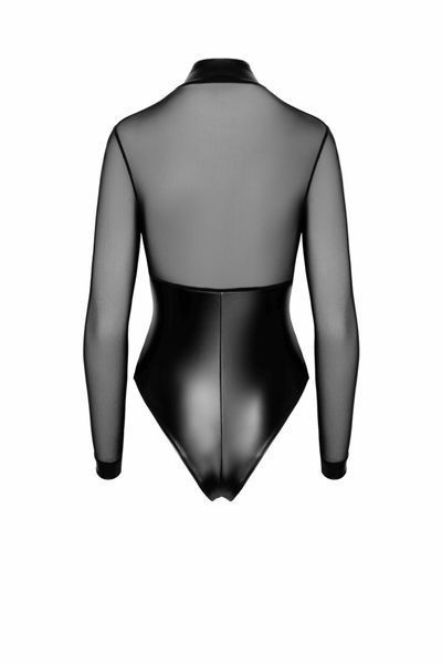 Боди Noir Handmade F321 Edge, XL, низ под латекс, верх сетка, молния на все тело, декор кольца SX0360