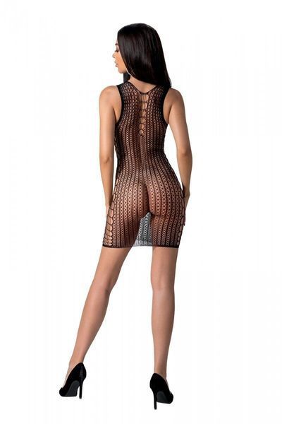 Мінісукня з вертикальним візерунком Passion BS097 One Size, black, плетіння з боків SO8932