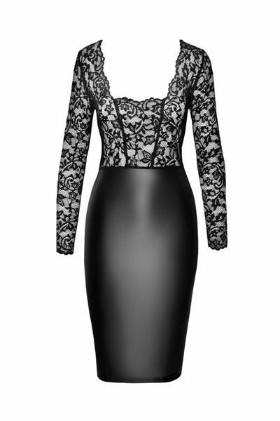 Платье Noir Handmade F295 Euphoria, XL, black, кружево, глубокое декольте, юбка миди под латекс SX0210