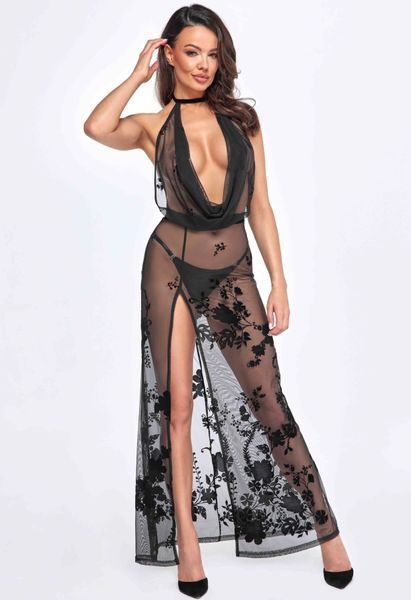 Сукня Noir Handmade F312 Divinity, M, black, прозора, до підлоги, відкрита спина, розріз збоку SX0310