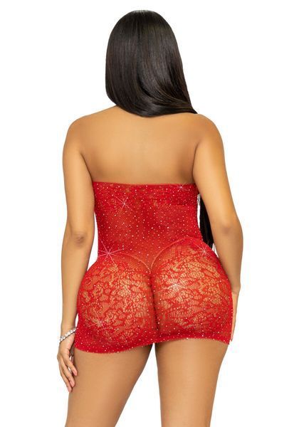Сукня-сітка зі стразами Leg Avenue Rhinestone halter mini dress Red, відкрита спина, one size SO7958