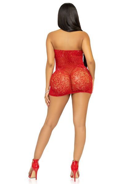 Сукня-сітка зі стразами Leg Avenue Rhinestone halter mini dress Red, відкрита спина, one size SO7958