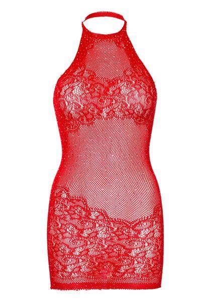 Сукня-сітка зі стразами Leg Avenue Rhinestone halter mini dress Red, відкрита спина, one size SO7958