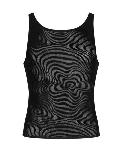 Мужская полупрозрачная майка-борцовка с узором Obsessive T103 tank top S/M/L, черная SO7311