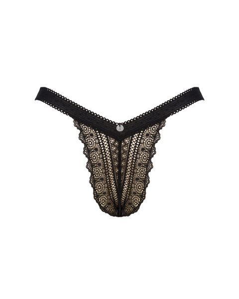 Кружевные трусики с заниженной талией Obsessive Estiqua panties M/L, черные SO7261