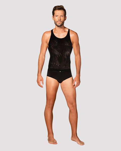 Мужская полупрозрачная майка-борцовка с узором Obsessive T103 tank top S/M/L, черная SO7311