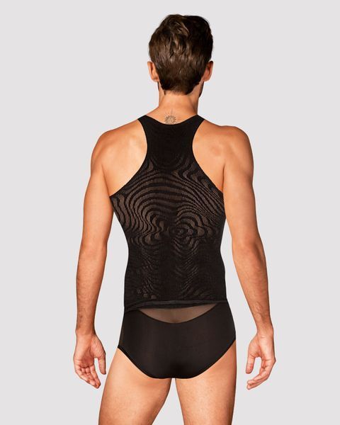 Мужская полупрозрачная майка-борцовка с узором Obsessive T103 tank top S/M/L, черная SO7311