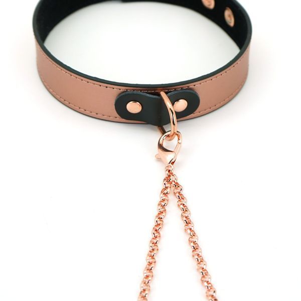 Ошейник с зажимами для сосков Liebe Seele Rose Gold Memory Collar with Nipple Clamps, кожа SO9495