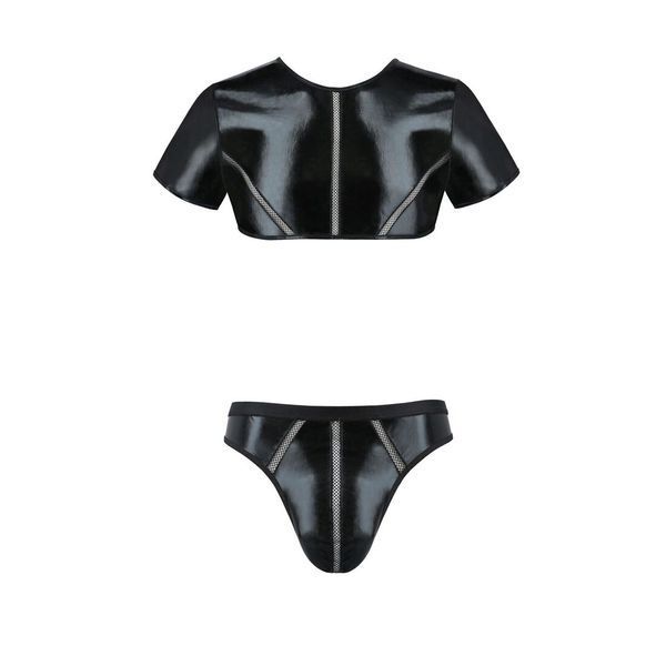 Комплект чоловічої білизни під латекс Passion 057 SET PETER XXL/XXXL Black, кроп-топ, стринги SO7635