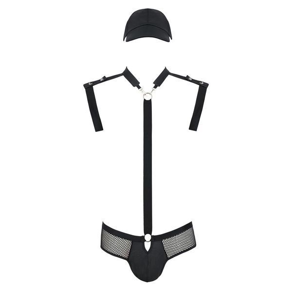 Комплект еротичної чоловічої білизни Passion 038 JOHN SET L/XL Black, боді, кепка SO7585