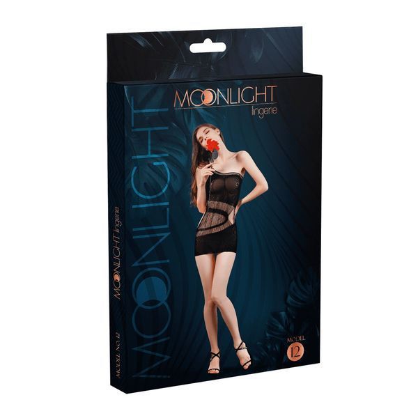 Мінісукня на одне плече Moonlight Model 12 XS-L Black, вертикальна бахрома SO6345