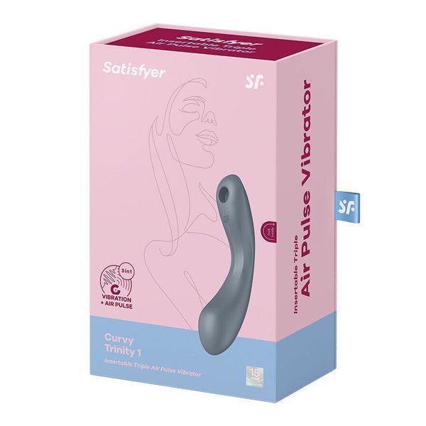Вакуумный стимулятор с вибрацией Satisfyer Curvy Trinity 1 Bluegrey, игрушка 3в1 SO8408