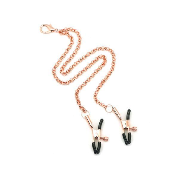 Ошейник с зажимами для сосков Liebe Seele Rose Gold Memory Collar with Nipple Clamps, кожа SO9495