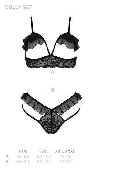 Еротичний комплект Passion DOLLY SET, L/XL, black, з відкритими чашками SO9704