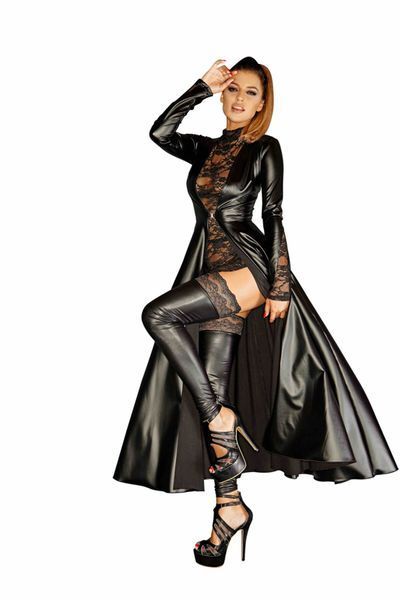 Сукня-плащ з мокрим ефектом Noir Handmade F128C Powerwetlook gown coat, S SX0013
