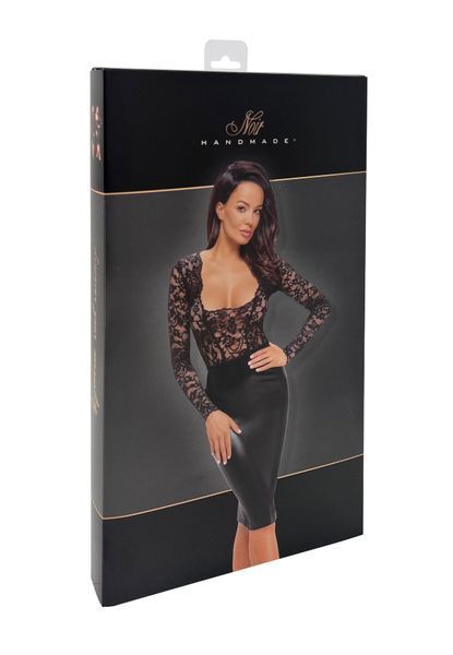Сукня Noir Handmade F295 Euphoria, XXL, black, мереживо, глибоке декольте, спідниця міді під латекс SX0211