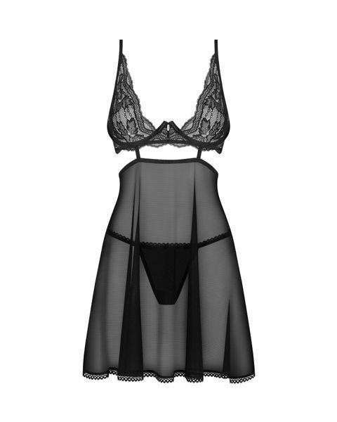 Беби-долл Obsessive Nutris babydoll & thong, XL/2XL, имитация лифа и юбочки, стринги в комплекте SX1165