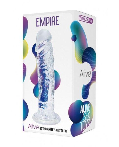 Прозорий фалоімітатор Alive Jelly Dildo Empire, ТПЕ, присоска, діаметр 4,3см, довжина 19,3см SO5554