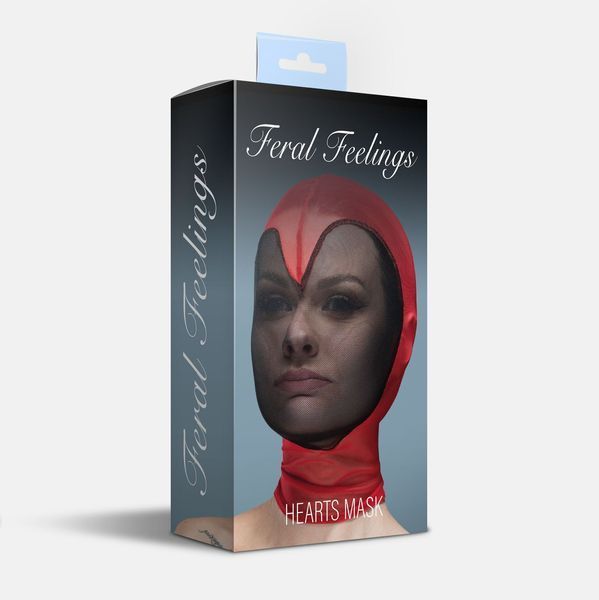 Маска серце сітка із повністю закритим обличчям Feral Feelings - Hearts Mask Red/Black SO9329