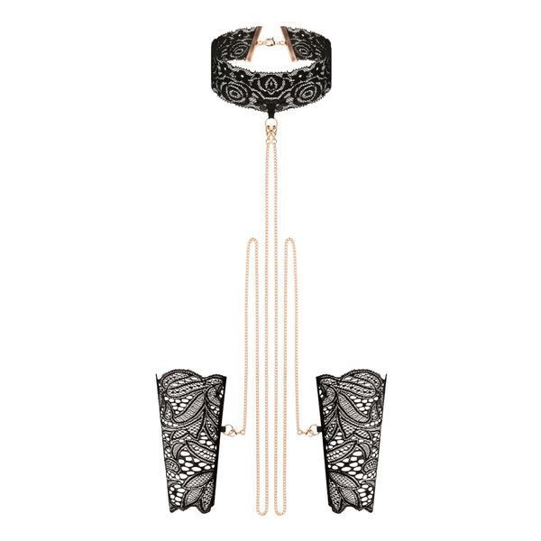 Мереживні наручники та комір Rosy Gold - Lace Cuffs and Collar - Black SX1196