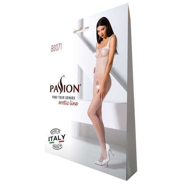 Бодистокинг Passion BS071 white, комбинезон на бретелях PBS071W