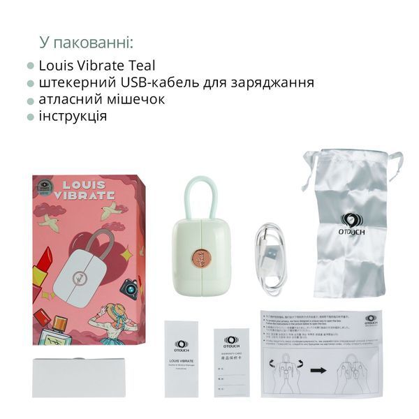 Вакуумний кліторальний стимулятор Otouch Louis Vibrate Teal з віброяйцем, у кейсі SO9429