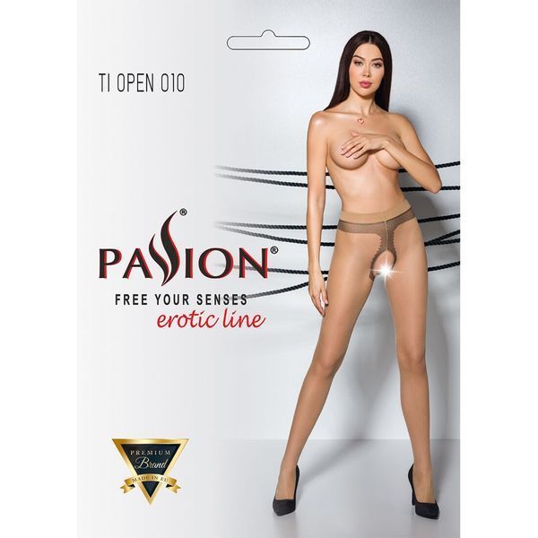 Тілесні колготки з відкритим доступом, контрастна лінія Passion TIOPEN 010 1/2 (20 den), beige SO5802