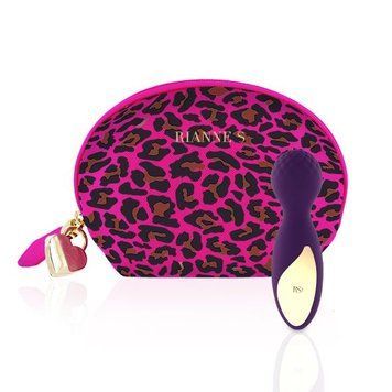 Мини вибромассажер Rianne S: Lovely Leopard Purple, 10 режимов работы, косметичка-чехол SO3883