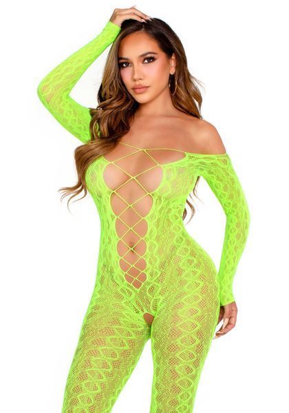 Бодистокинг Leg Avenue Crotchless Footless Lingerie Bodystocking One Size Neon Green SX2777